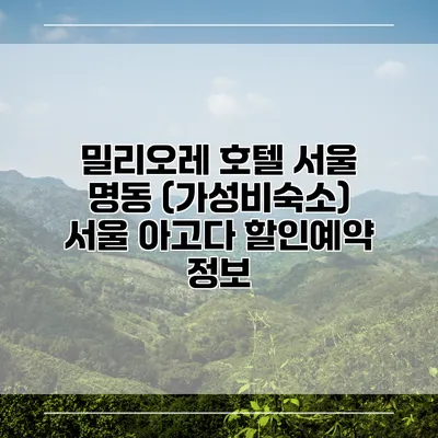 밀리오레 호텔 서울 명동 (가성비숙소) 서울 아고다 할인예약 정보