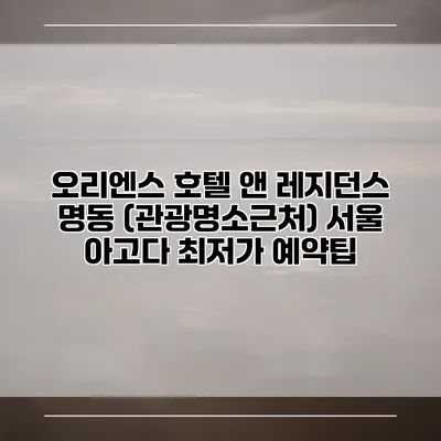 오리엔스 호텔 앤 레지던스 명동 (관광명소근처) 서울 아고다 최저가 예약팁