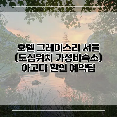 호텔 그레이스리 서울 (도심위치 가성비숙소) 아고다 할인 예약팁