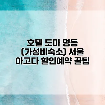 호텔 도마 명동 (가성비숙소) 서울 아고다 할인예약 꿀팁