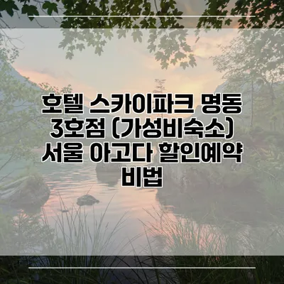 호텔 스카이파크 명동 3호점 (가성비숙소) 서울 아고다 할인예약 비법